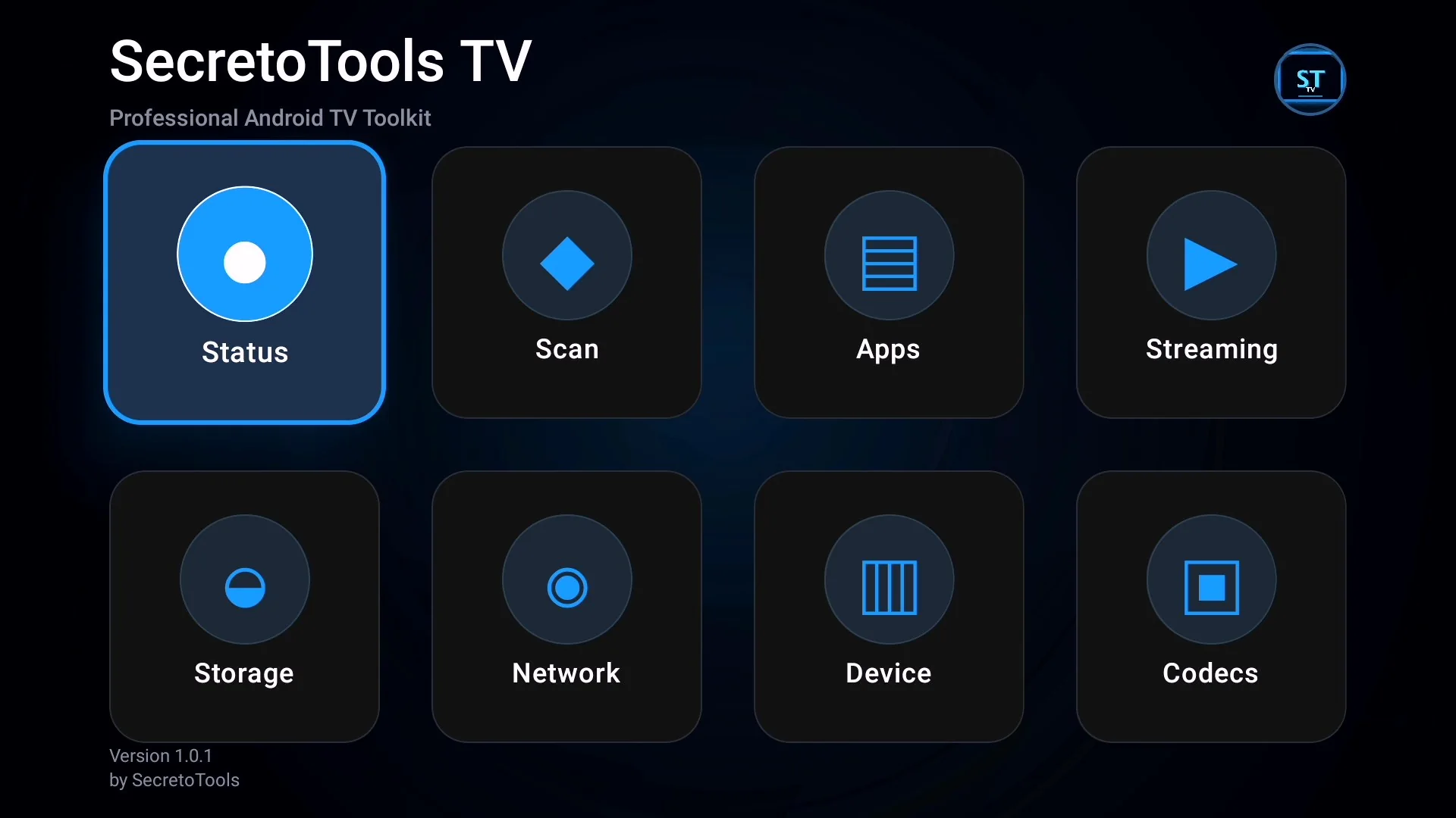 SecretoTools TV home dashboard