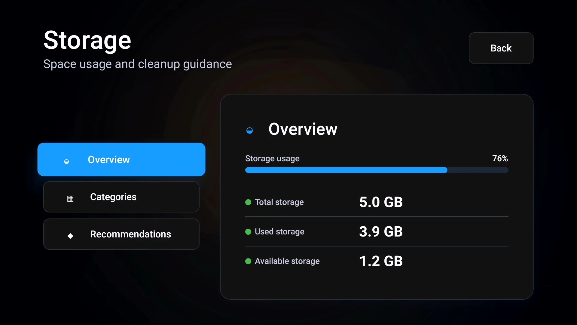 Storage screen